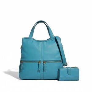 Fossil Teal Leather Shoulder Bag with Matching Wallet and Dust Bag
